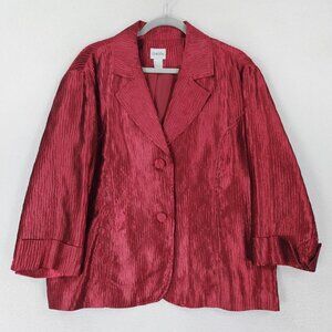 Chicos Jacket Womens 2 Red 12 Pleated Lightweight Blazer 3/4 Sleeve Holiday